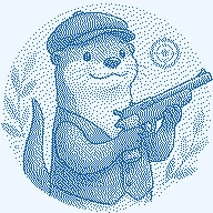 OtterShot's otter mascot holding a sporting rifle, in blue two-colour dither.
